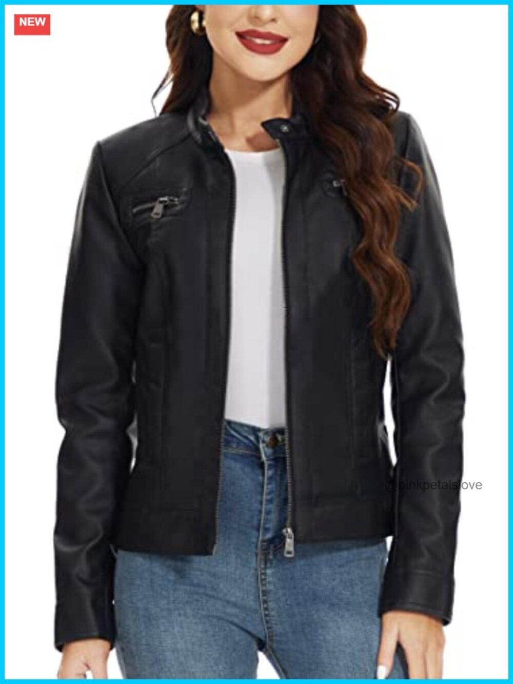Faux PU Moto Biker Outwear Zip Leather Jacket Women